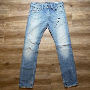 Diesel Thavar Jeans Men 29x30 Blue Slim Skinny Muddy Wash Faded Made Italy 008X2